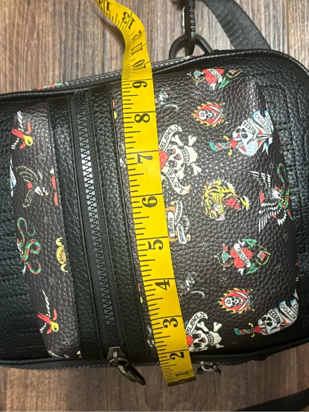 Ed Hardy Black Backpack/ Sling bag with Multicolor Tattoo Prints NWT